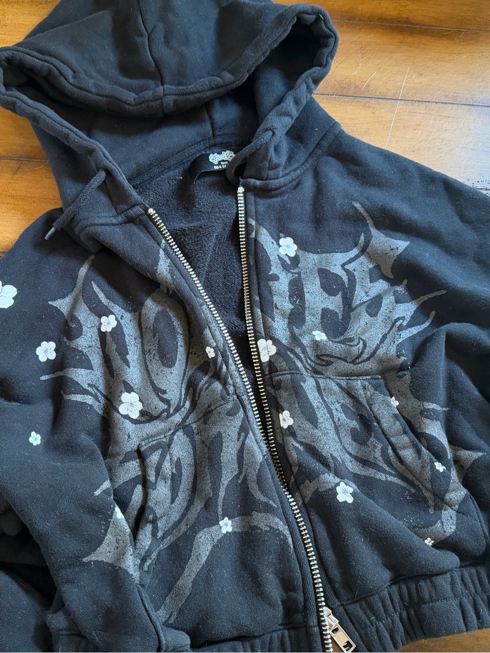 Darc Sport Black Zip Hoodie with Gray Floral Print